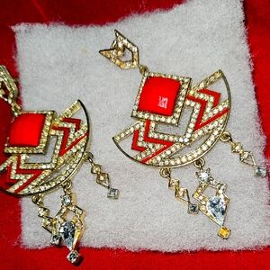 Elegant Red and Gold Geometric Earrings